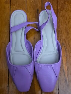SARTO By Franco Sarto Leather Lavender Slingback Square-Toe Mules